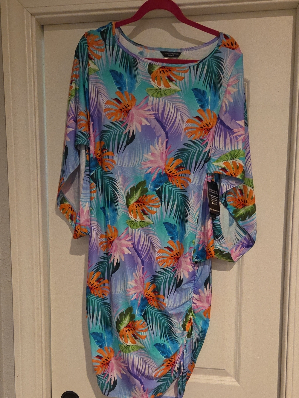 Carmen Marc Valvo Tropical Floral Swim Coverup - Blue, Purple, Orange, Green